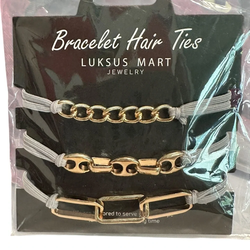 Bracelet Hair Ties Luksus‎ Mart Gold Chain Elastics Ponytail Holders Set of 3